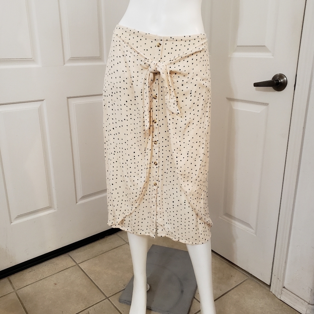 Aqua Beige Midi Skirt with Teal Dots